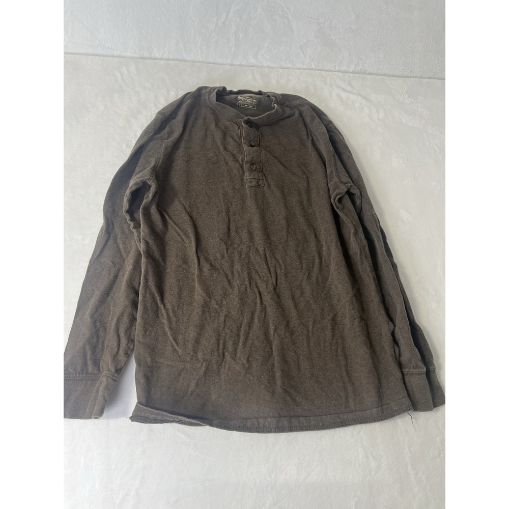 Outdoor Life Men Brown Long Sleeve Henley Shirt Small Solid Cotton Casual